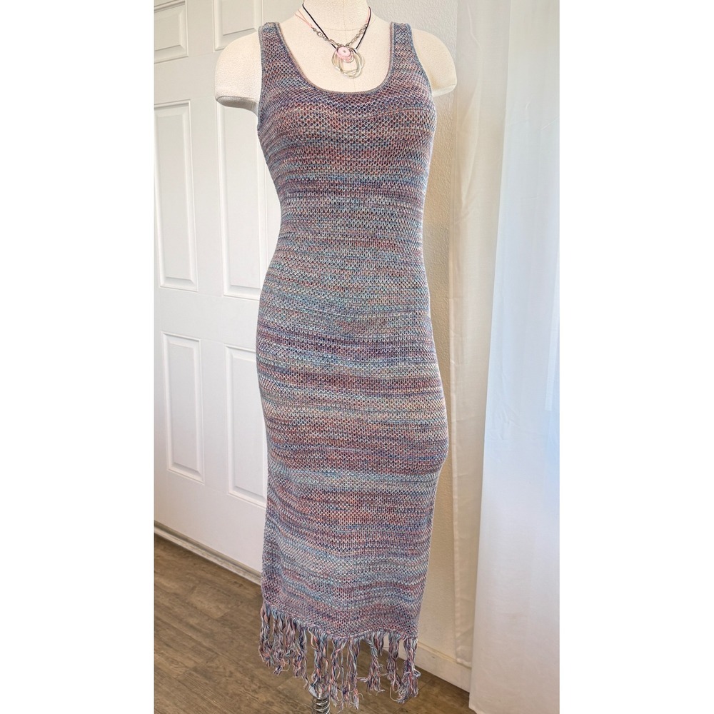 Future Collective Alani Noelle Knit Fringe Midi Dress Small Vacation Resort Euro